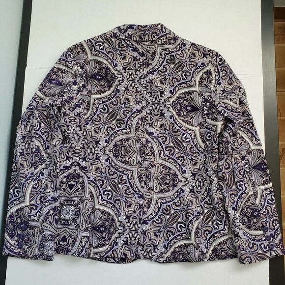 Chicos 1 Blazer Paisley Purple Women's Size Medium 8 Button Top Jacket Lined - Picture 11 of 11